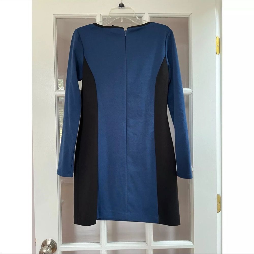 Laundry By Shelli Segal Blue & Black Long Sleeve Scoop Neck Dress size 4 - Picture 3 of 8